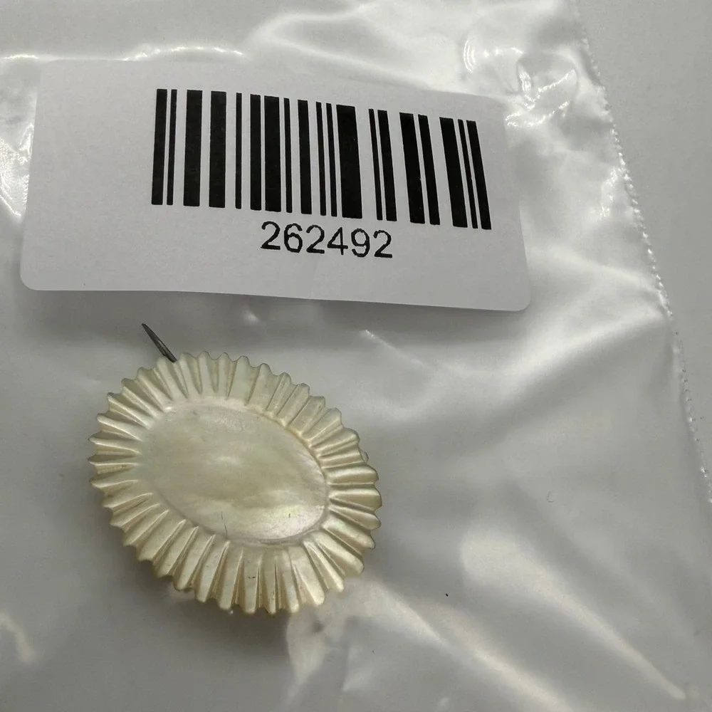 Tiny Vintage Mother of Pearl Carved Scalloped Oval Brooch Iridescent Shell Pin
